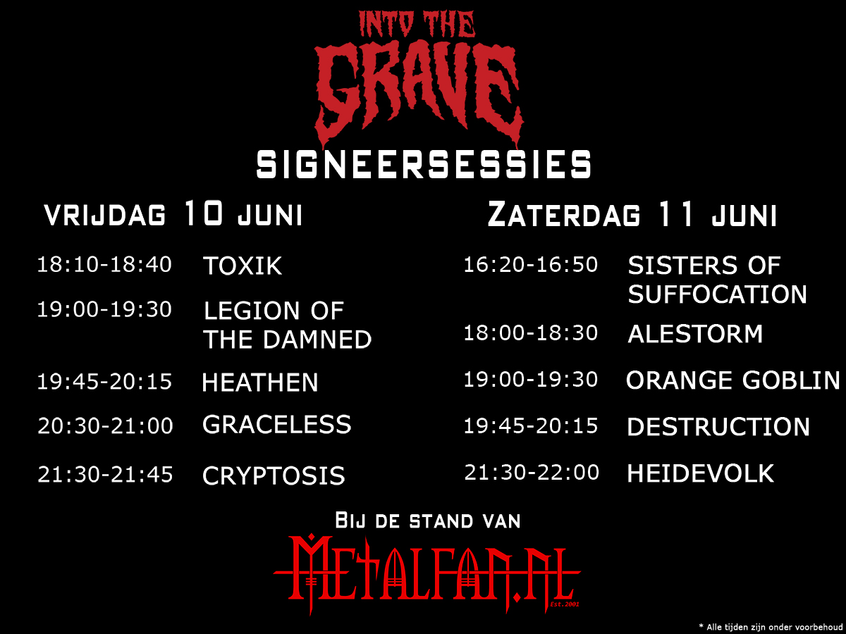 Tijdschema signeersessies Into The Grave bekend