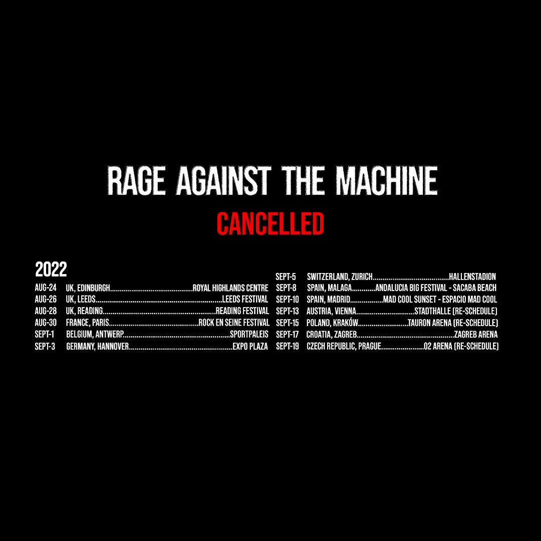 Rage Against The Machine komt niet naar Europa