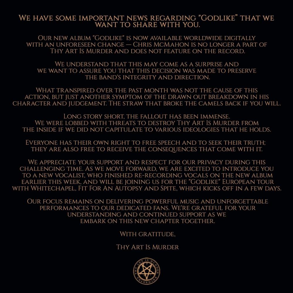 Thy Art Is Murder ontslaat zanger