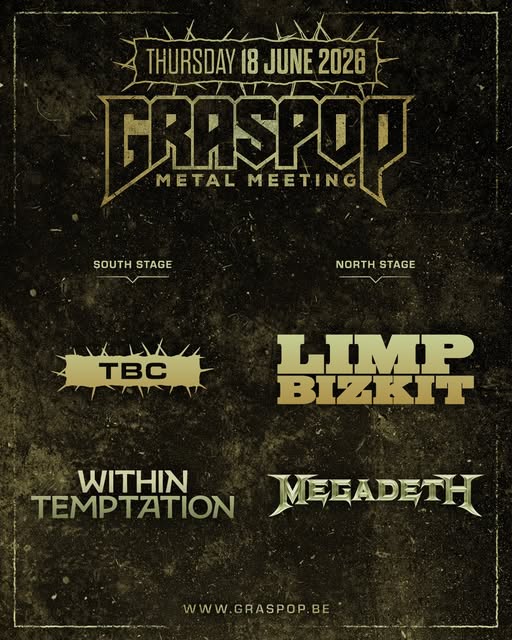 Limp Bizkit, Within Temptation en Megadeth naar Graspop