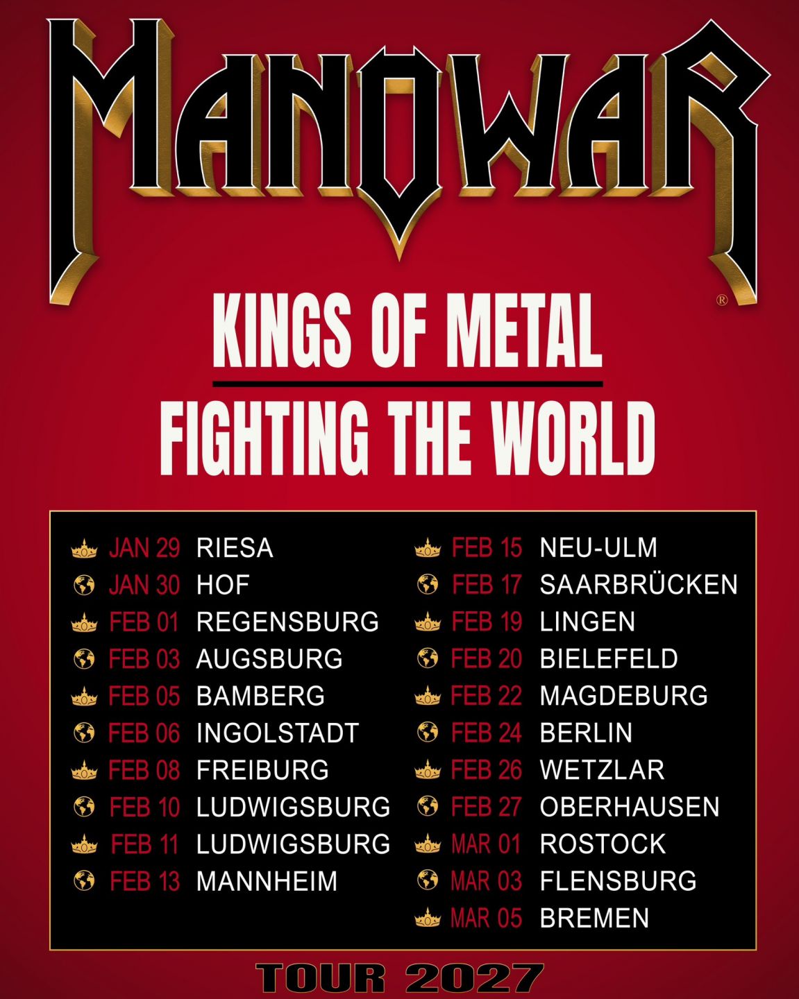 Manowar gaat twee albums integraal spelen