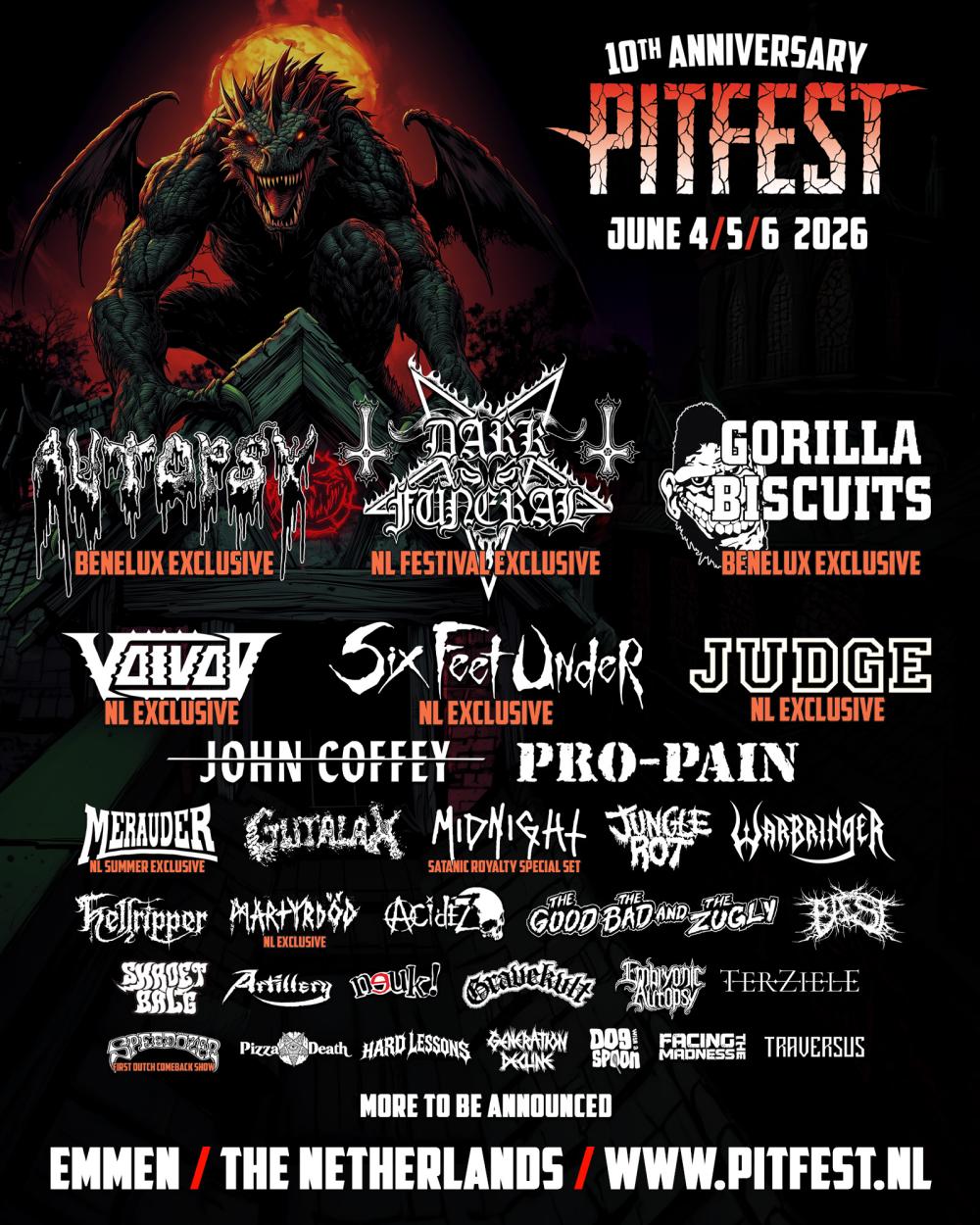 Autopsy, Gorilla Biscuits en meer naar Pitfest