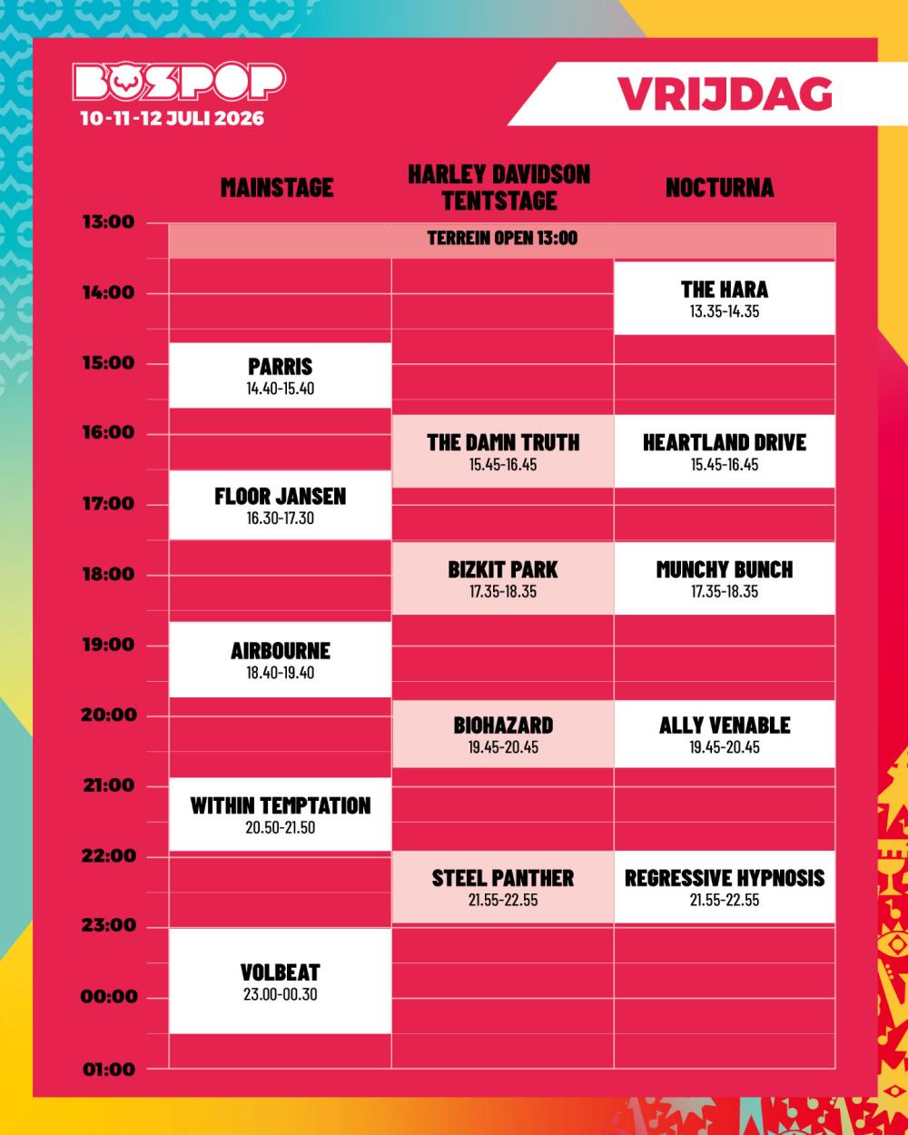 Bospop zet tijdschema online
