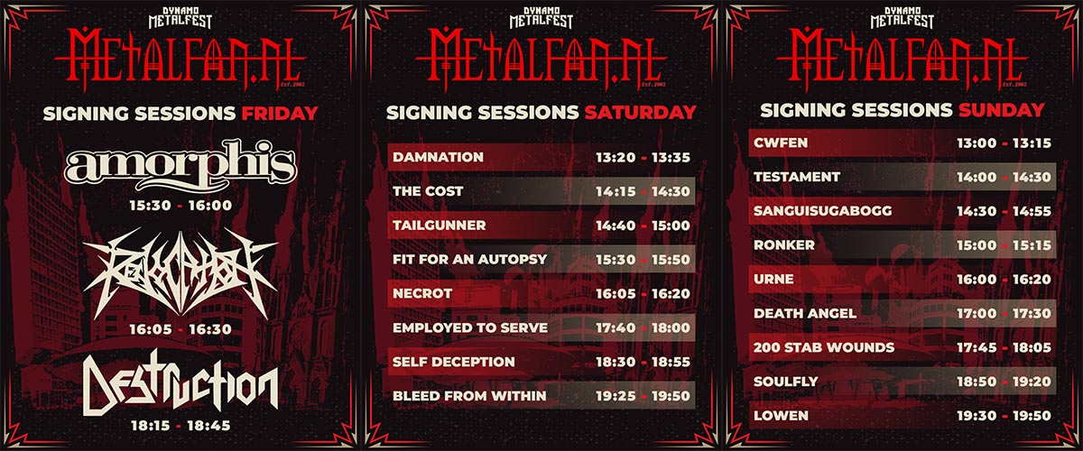 Tijdschema van signeersessies op Dynamo Metalfest