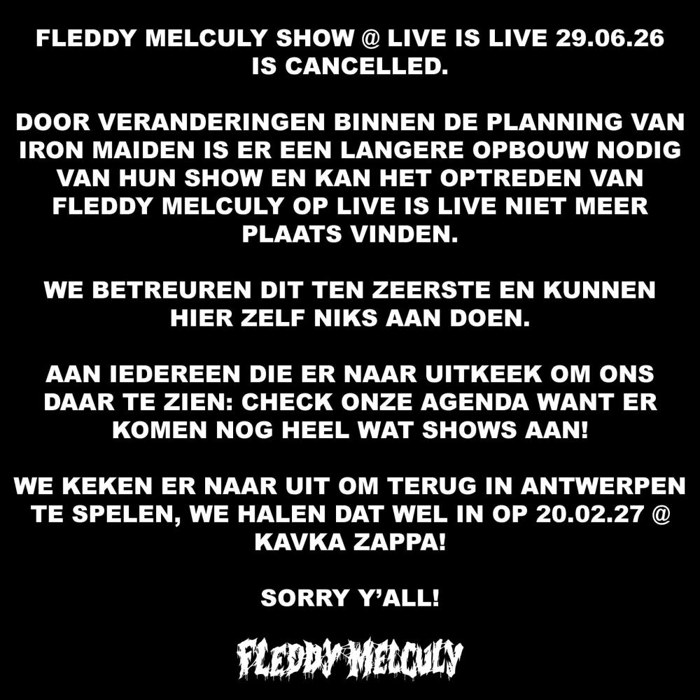 Fleddy Melculy toch niet op Live Is Live