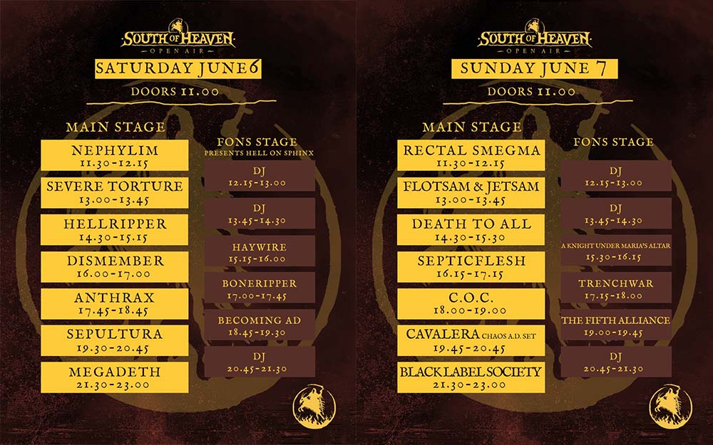 South Of Heaven speelschema bekend